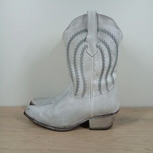 Sterling River Boots Women 9 White Leather Western Cowboy Mid Calf Boho Rodeo